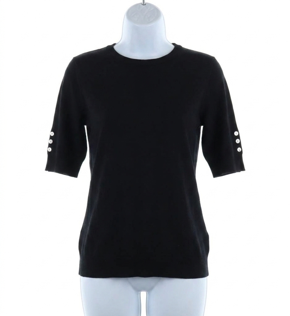 NEW VINE & LOVE tonya short button sleeve sweater top in black